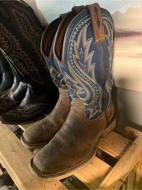 Durango Brown Leather Cowboy Boots with Navy Embroidered Shaft
